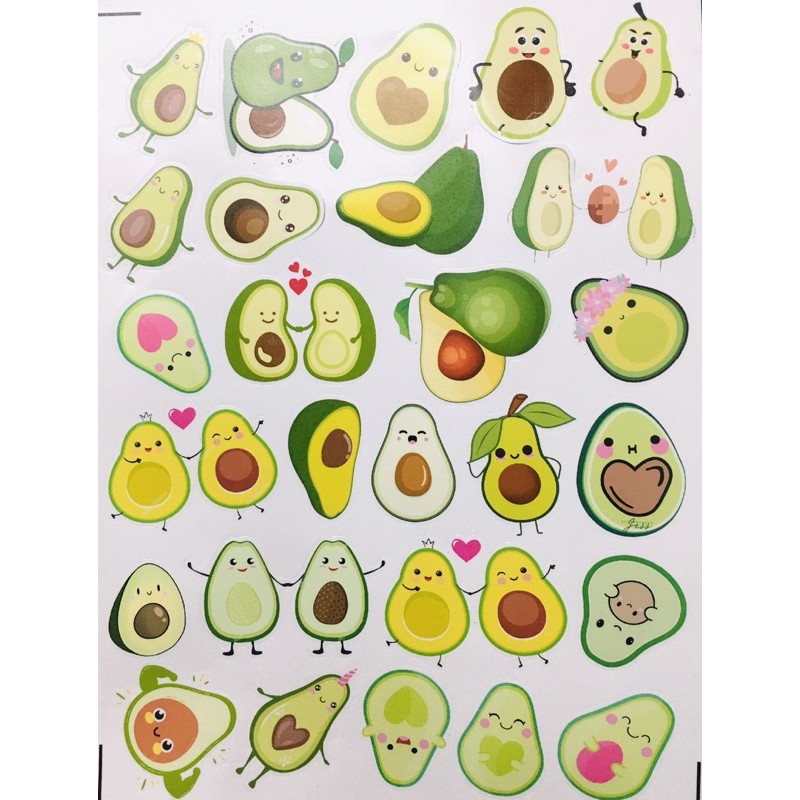 combo 30-60 sticker hình quả bơ decal bóc dán/ hình dán nơ | Shopee ...