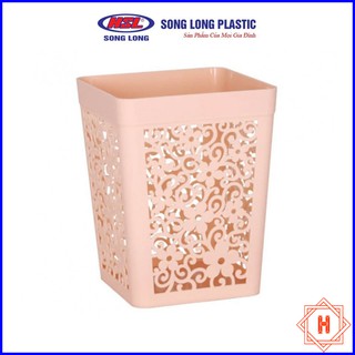 Song Long Plastic Giỏ nhựa đựng rác vuông Hàn Quốc hoa văn cao cấp { H }