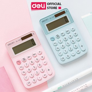 Máy tính cầm tay 8 số Deli cho học sinh văn phòng màu pastel dễ thương nhỏ gọn sử dụng pin và năng lượng mặt trời