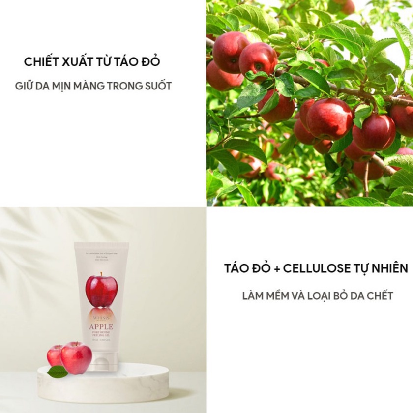 Ảnh Tẩy Tế Bào Chết Mặt Dạng Gel WHISIS Apple Pore Refine Peeling Gel Thu Nhỏ Lỗ Chân Lông Chiết Xuất Táo Đỏ Lên Men 120ml 3