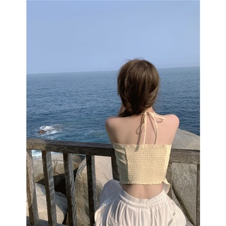 Áo Tank Top Nữ Không Dây, Cổ Khăn Lụa Ngắn Bất Đối Xứng
