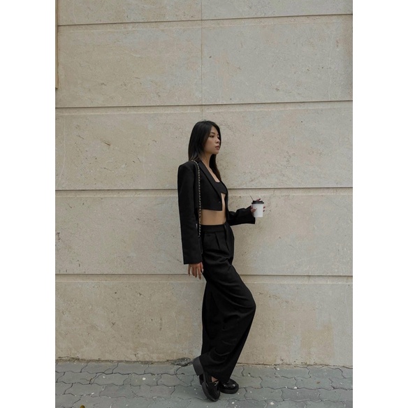 Bộ - Áo blazer nữ & Quần tây dáng croptop [MAY THEO SỐ ĐO] - chất liệu cao cấp, 2 lớp, lót lụa mềm