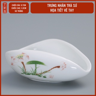 Trưng nhãn trà, cung nhãn trà, bằng sứ trắng, giúp đong trà chuẩn, kích thước 10x7.5x3.5cm