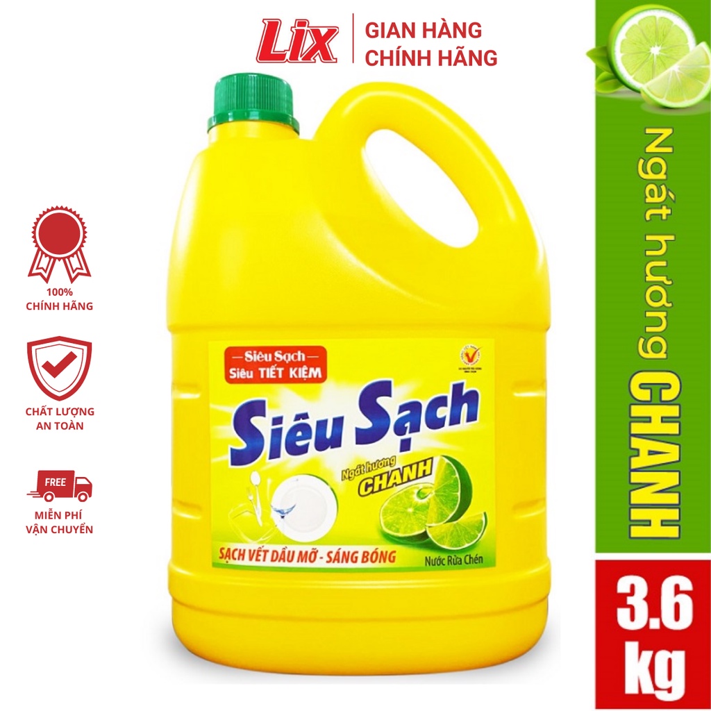 Nước rửa chén siêu sạch chanh 3,6kg NS360 sạch bóng viết dầu mỡ hương chanh thơm mát - Lixco Vietnam