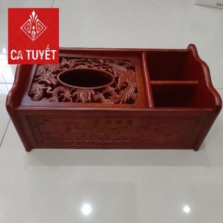 Hộp đa năng đựng bút, điều khiển,  giấy ăn bằng gỗ hương trạm Hồng công tinh sảo