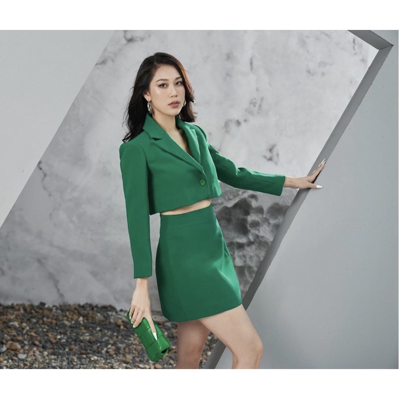 Áo blazer nữ [MAY THEO SỐ ĐO]-Áo khoác vest -chất liệu cao cấp, 2 lớp, XANH LÁ form croptop -Tiệm may Diluclothing