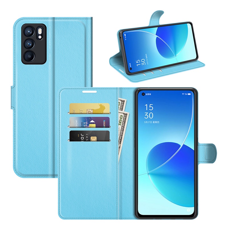 Oppo A60 4G Reno11 F 5GOPPO Reno6 Z 5G Reno 6 Pro 6Z 5 Pro 4 Pro 4Z Ốp Điện Thoại Ví Flip Case Litchi Grain Da PU Chống Trầy Xước Đứng Vỏ Reno5