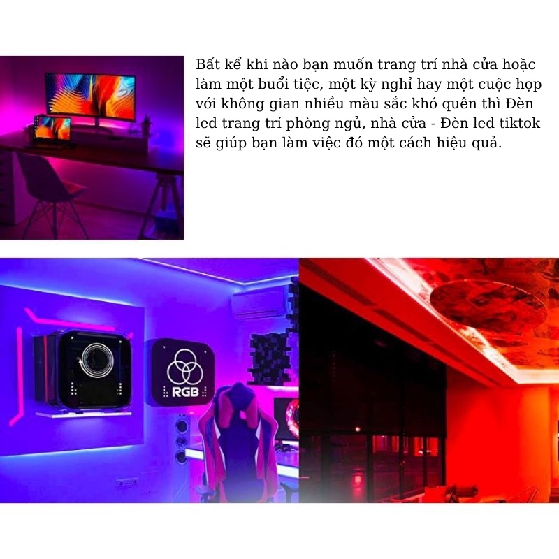 Đèn Led Trang Trí Phòng Ngủ RGB Dài 5m - Kèm Remote, Adapter 12V, Sạc - IP67 Chống Nước