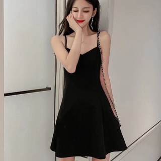 Đầm Ngắn Hai Dây Dáng Chữ a Màu Đen Thời Trang Mùa Hè Phong Cách Mới Cho Nữ