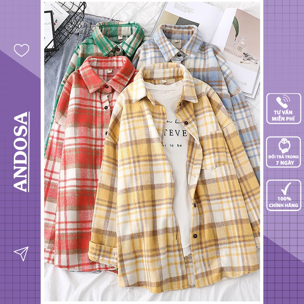 Áo Sơ Mi Nữ Kẻ Sọc Caro Form Rộng Tay Dài Đẹp Hàng Quảng Châu Andosa Sm18 |  Shopee Việt Nam