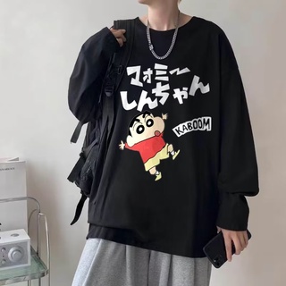 Áo Thun Tay Dài Dáng Rộng In Hình Cậu Bé Bút Chì Shin Size M-3XL Thời Trang Đường Phố Cho Nam Và Nữ