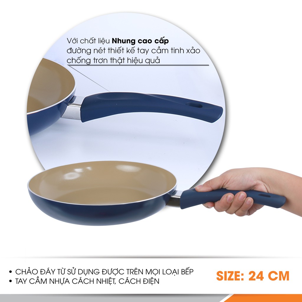 Combo 2 chảo từ chống dính Ceragold COMET 20cm và 24cm, Chảo Chống Dính Đáy Từ Comet Cao Cấp Chảo Từ