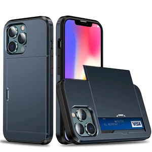 Ví Trượt Điện Thoại Cho iPhone 13 17 Pro Max Khe Cắm Thẻ 16 Pro MAX Armor Chống Sốc Chống Va Đập Mặt Sau