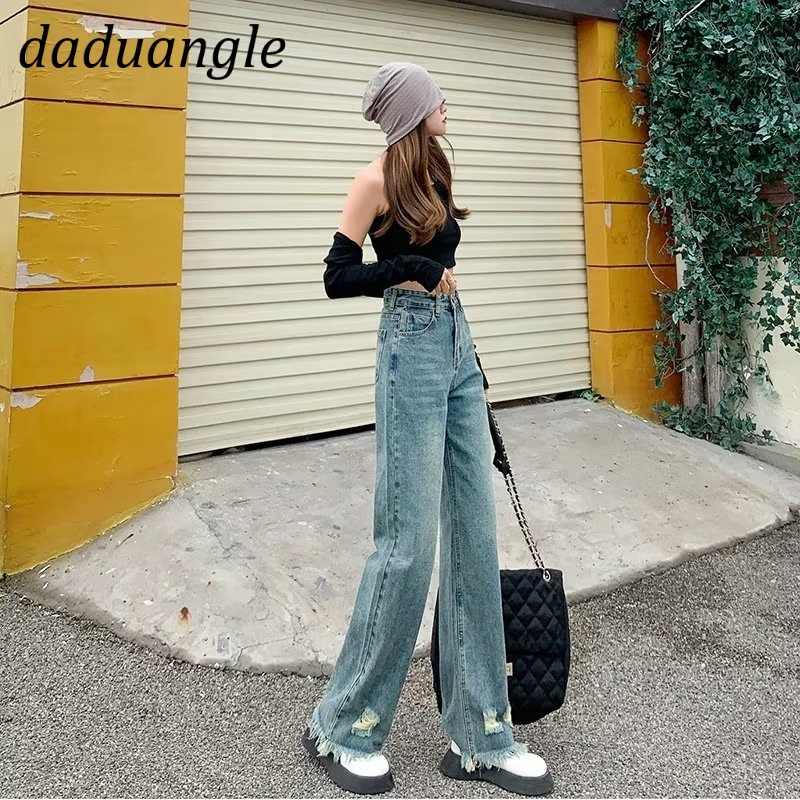 Ảnh Daduhey Quần jean dài ống rộng lưng cao phối rách thời trang cá tính cho nữ 3