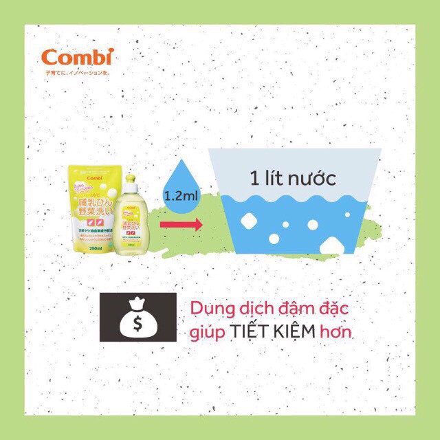 Ảnh Túi dung dịch nước rửa bình sữa và rau củ quả từ dầu cọ 250ml Combi 4
