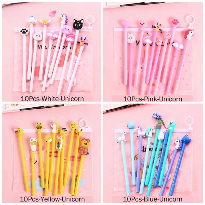 Bút bi mực gel cute SET 10 BÚT nét ngòi 0.5mm theo tone màu kèm túi xinh