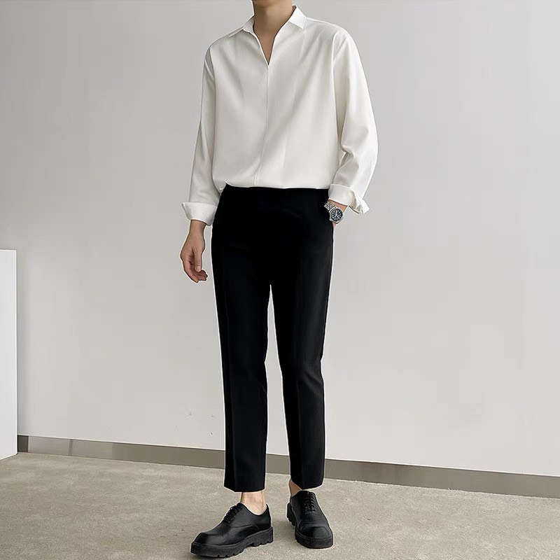 Áo Sơ Mi nam nữ cổ V form rộng chất thun Cotton Lạnh thoải mái, Thoáng mát Style Hàn Quốc - SHINGHAI