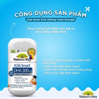 Viên Nhai Nature's Way Kids Smart DHA 300mg Triple Strength Tăng Cường Sự Phát Triển Của Trẻ 50 Viên