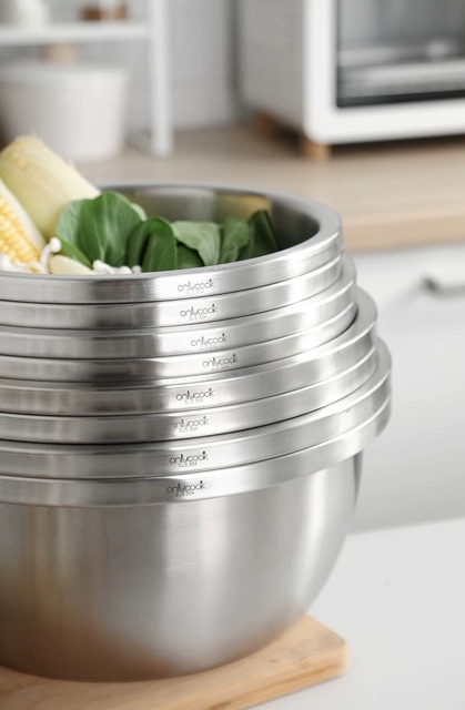 Bộ thau rổ inox 304 loại mờ - Onlycook nhiều kích thước