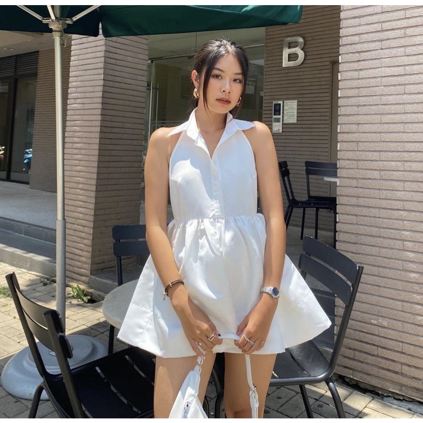 Áo kiểu nữ hở lưng hai màu trắng đen sang chảnh - Ladies Top