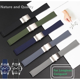 Cho 21 Mm Longines Conquest Watchband Cao Su Mềm Dây Đeo Đồng Hồ Silicon Đen Xanh Xám Xanh Gấp Khóa Đồng Hồ