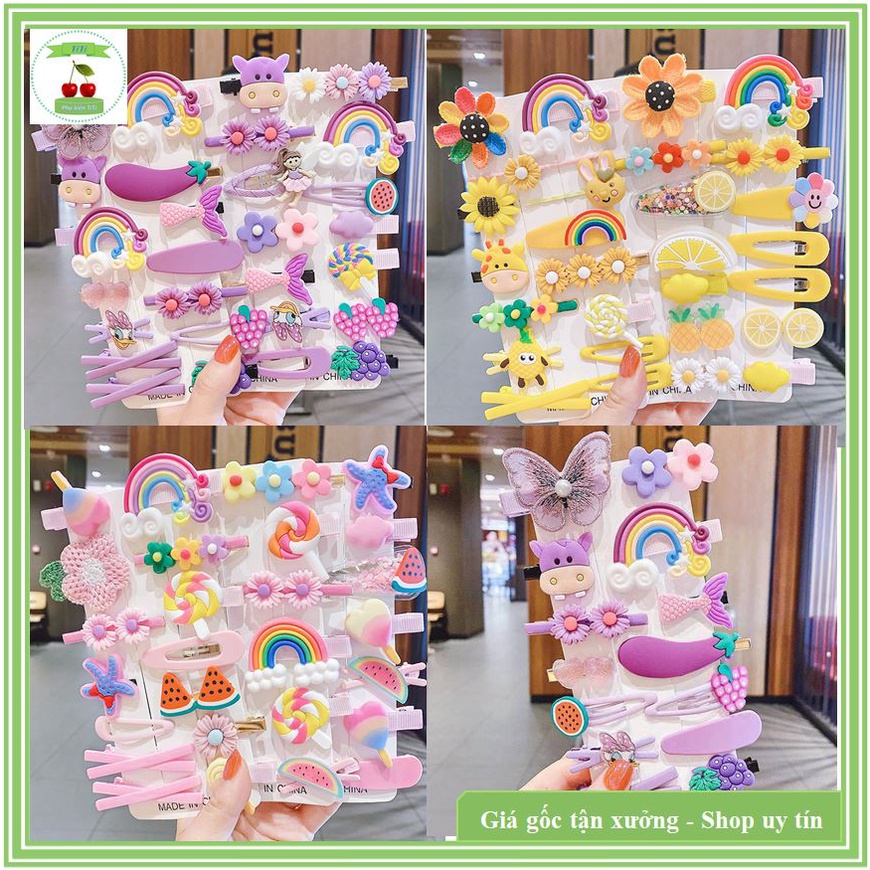 Set Bộ Kẹp Tóc Hình Hoa Nhiều Màu Sắc Cầu Vồng Thời Trang Hàn Quốc Dành Cho Bé Gái