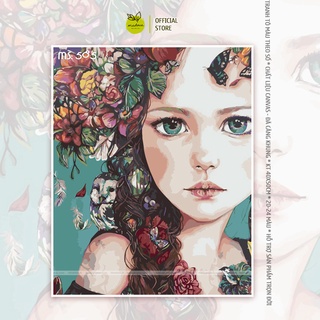 Tranh tô màu số hóa Madoca có khung 40x50cm Cô gái của các loài hoa T585