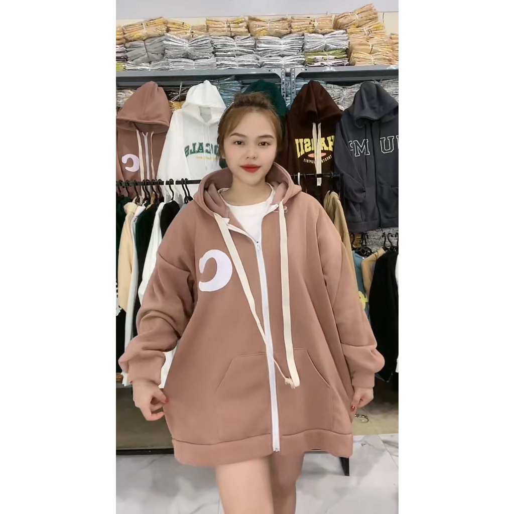 Áo khoác nỉ hoodie chữ C unisex mũ 2 lớp form rộng dày dặn