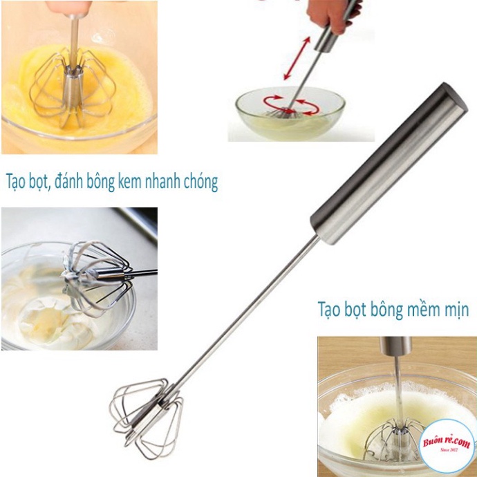 Dụng Cụ Cây Đánh Trứng Inox Có Trục Xoay Tự Động Nhỏ Gọn Tiện Dụng