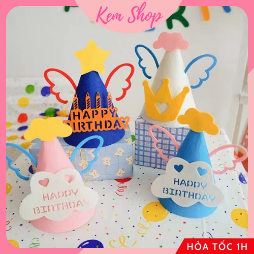 Mũ sinh nhật vải dạ 3D, mũ Happy Birthday dễ thương nhiều mẫu - Kemshop K316