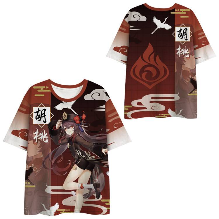 Anime Áo Thun Genshin Impact Unisex Tay Ngắn Top Keqing Ganyu Hutao Áo Sơ Mi Rời Plus Kích Thước