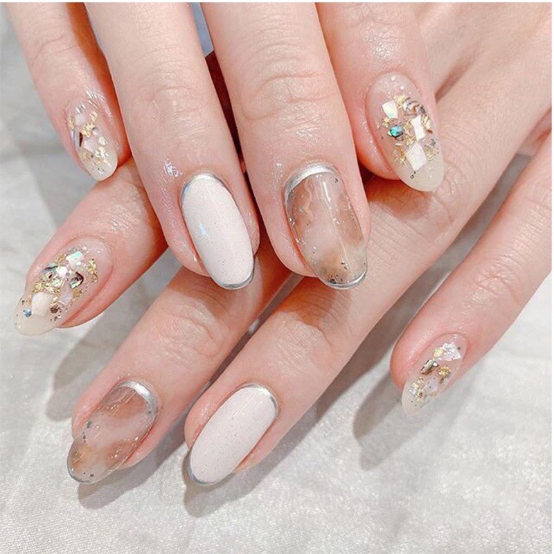 Set xà cừ vân đá ánh cầu vồng - xà cừ nail trang trí móng tay đắp gel ẩn theo phong cách Hàn Nhật