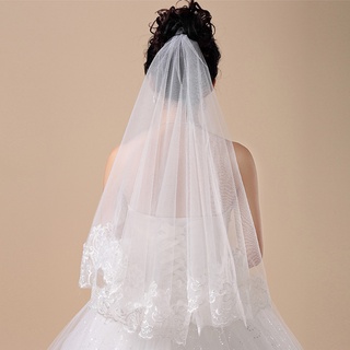 Fine 150cm Nữ Cô Dâu Ngắn Đám Cưới Veil Trắng Một Lớp Ren Cạnh Hoa Táo