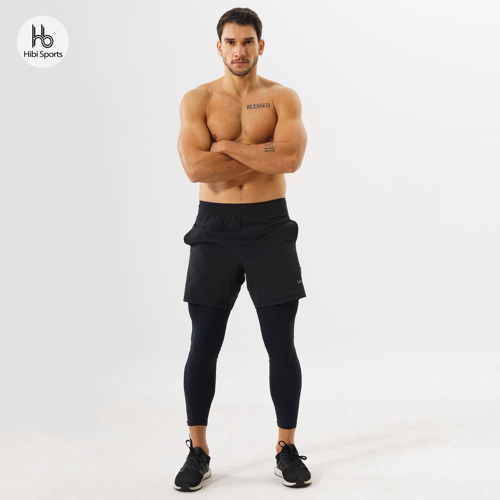 Ảnh Quần thể thao nam tập gym loại ngắn Hibi Sports M100 - Kiểu 1 lớp xi mặc ngoài, có 2 túi bên 1