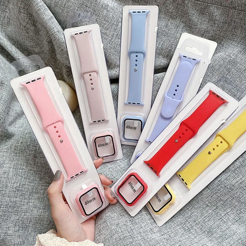 Ốp Kính + Dây Đeo Cho Đồng Hồ Series 7 45mm Band Case 41mm 44mm 42mm 40mm Dây Đeo Vòng Tay Thể Thao Silicon Dây Đeo Đồng Hồ Cho 45mm 38mm Bảo Vệ Màn Hình