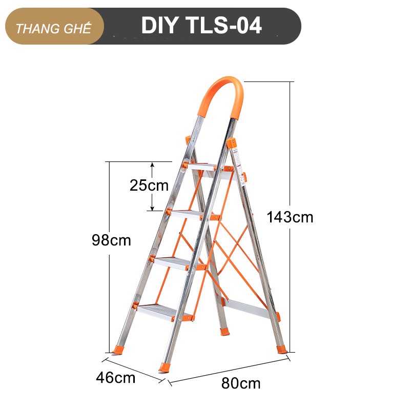 [HỎA TỐC 2H HCM] Thang ghế inox 4 bậc DIY TLS-04 chiều cao sử dụng tối đa 92cm, tải trọng 150kg