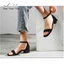 Giày Sandal Nữ 3 Phân Bít Hậu Chất Xi Lộn Annmodels gót vuông phối quai ngang kiểu dáng basic_A09SD
