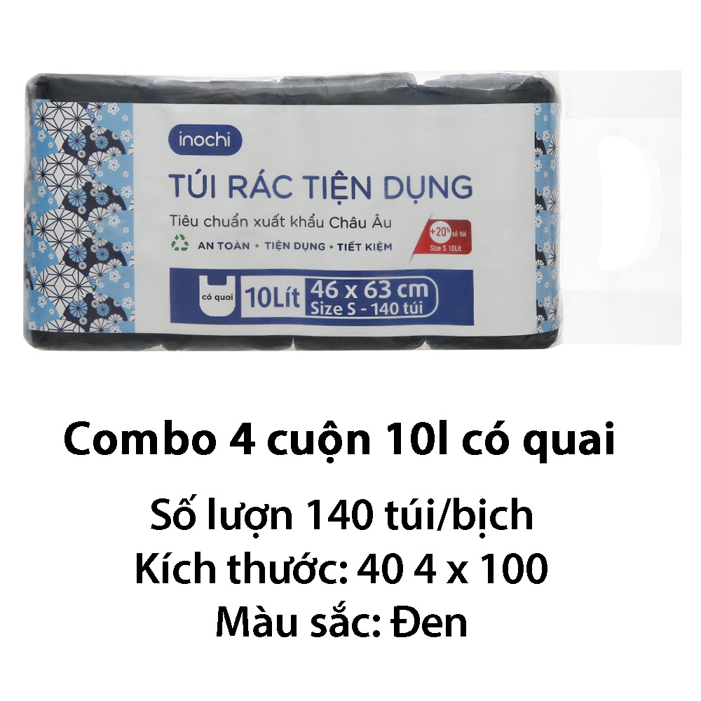 Túi đựng rác tự phân hủy 4 cuộn sinh học Inochi Có Quai Màu Đen Dài Hơn ...