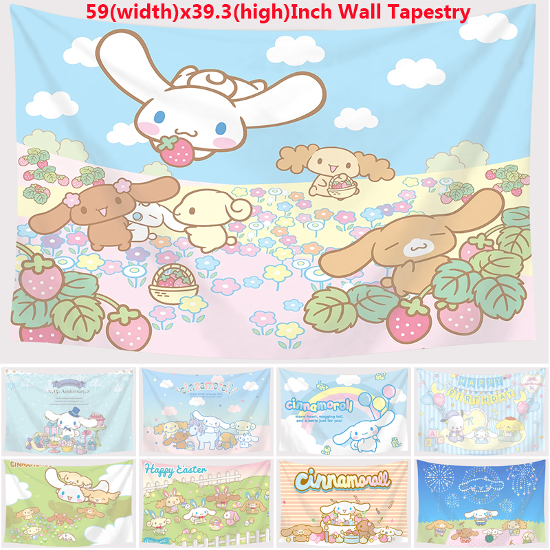 Thảm treo tường trang trí họa tiết hoạt hình Cinnamoroll đáng yêu 150x100cm