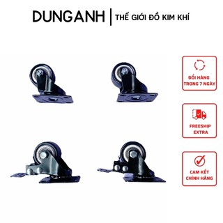 Bánh xe đẩy hàng loại 4cm Kim Khí Dung Anh, bộ 4 bánh xe đẩy hàng xoay 360 độ, có khoá chống trượt