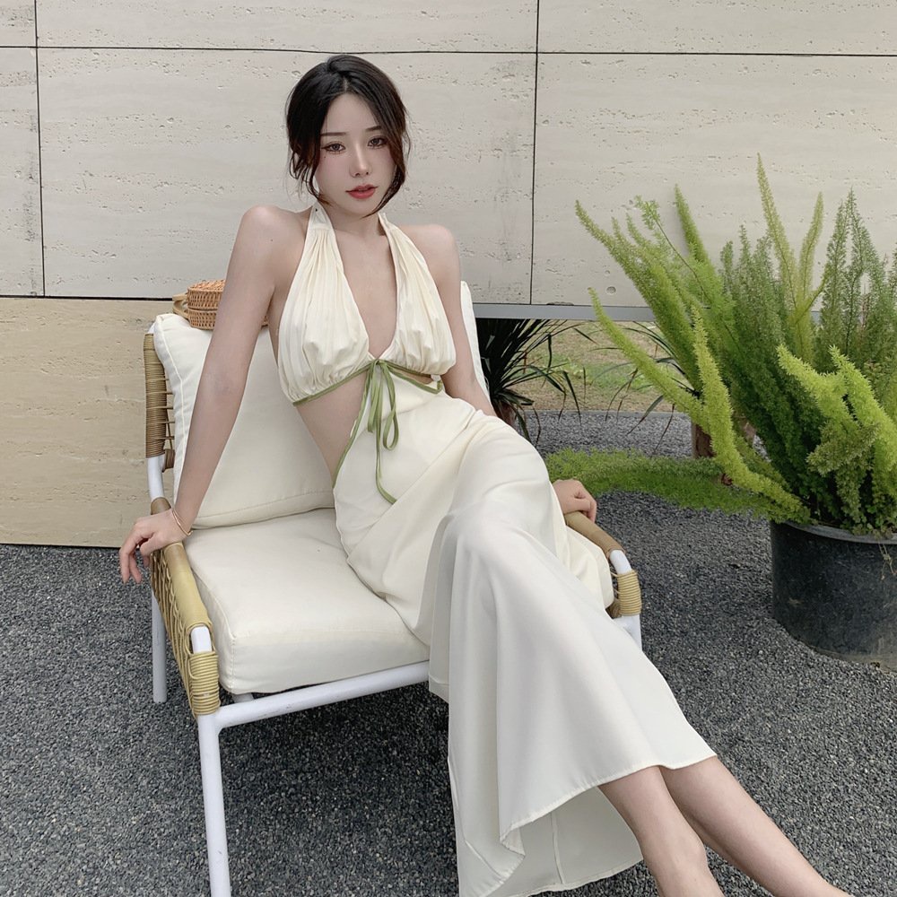 Váy LUHAZO Maxi đi biển sexy body dự tiệc  dáng dài xòe hở lưng cổ yếm Hàn Quốc sang chảnh thời Trang 1949 DK1T
