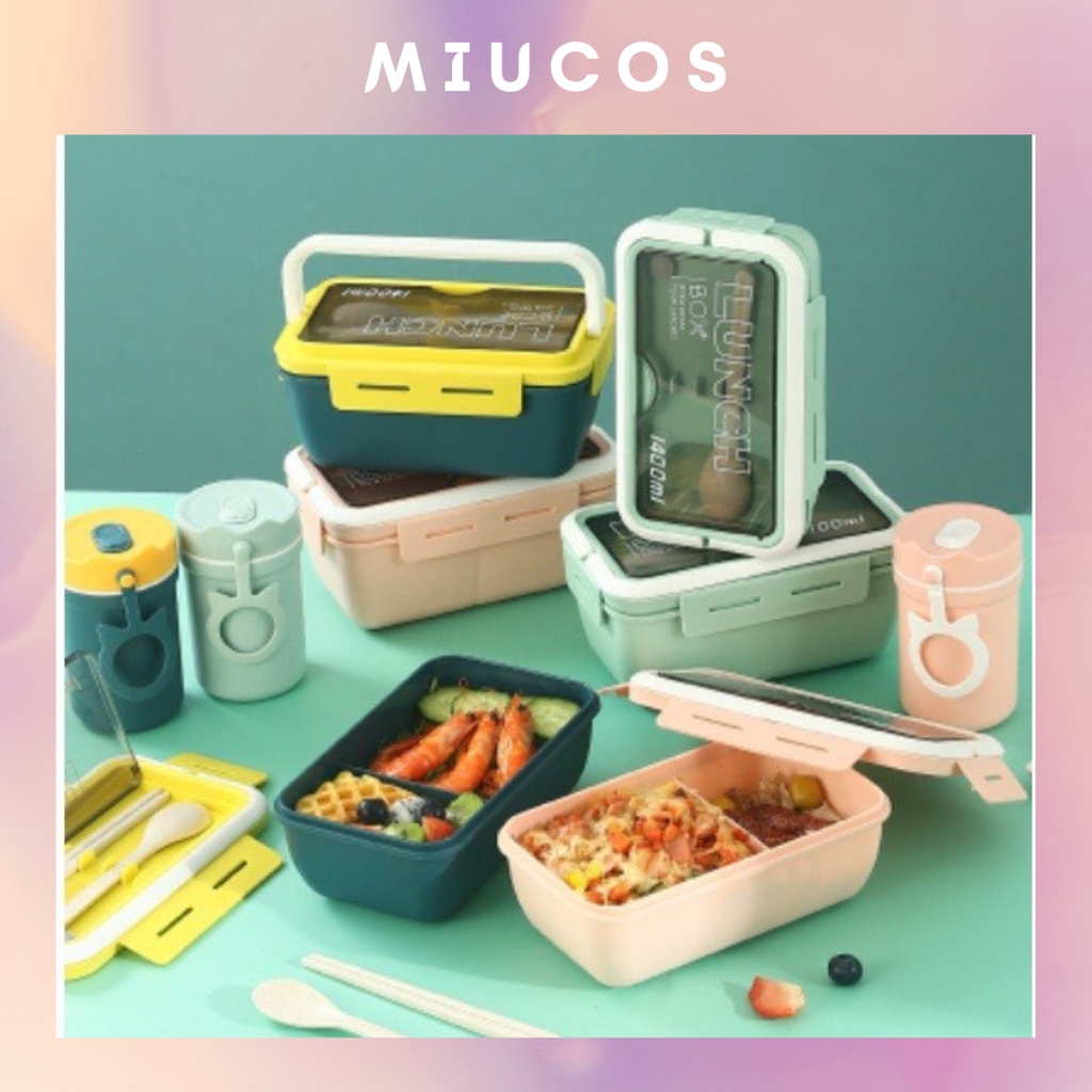 Hộp đựng cơm lúa mạch LUNCH BOX 1100ML nhiều ngăn giữ ấm có tặng kèm ...