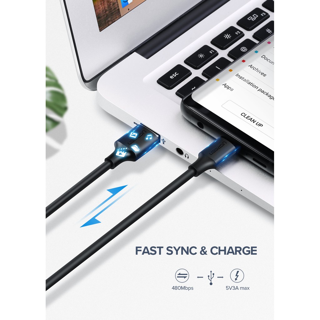 Dây cáp sạc nhanh/ truyền dữ liệu UGREEN 3A đầu cắm TypeC USB sang Type C | BigBuy360 - bigbuy360.vn