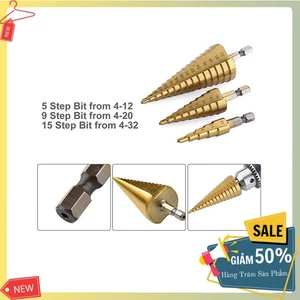 Bộ 3 mũi khoan tháp phủ titan siêu cứng, khoan nhiều cỡ lỗ