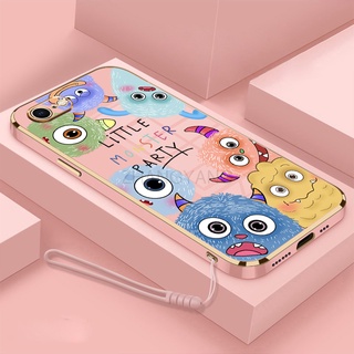 Ốp Điện Thoại TPU Silicon Mềm Mạ Điện Hình Quái Vật Nhỏ Có Dây Đeo Cho iPhone 7 8 7 plus 8 plus 6 6s 6s plus 6 plus