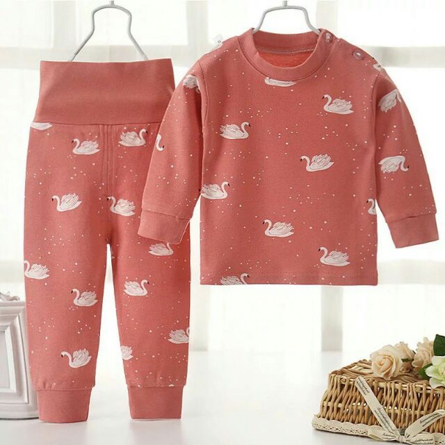 Bộ đồ cotton áo dài cài khuy vai và quần cạp cao cho bé dưới 5 tuổi