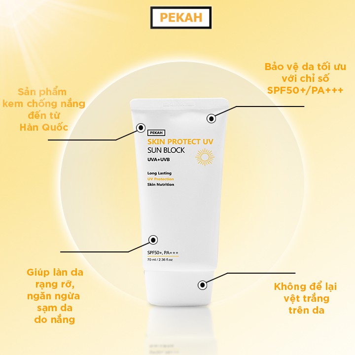 Ảnh Kem chống nắng vật lý PEKAH Hàn Quốc bảo vệ khỏi tia nâng tone nhẹ UV  Skin Protect UV Sun Block SPF 50+ PA+++ 70ml 4