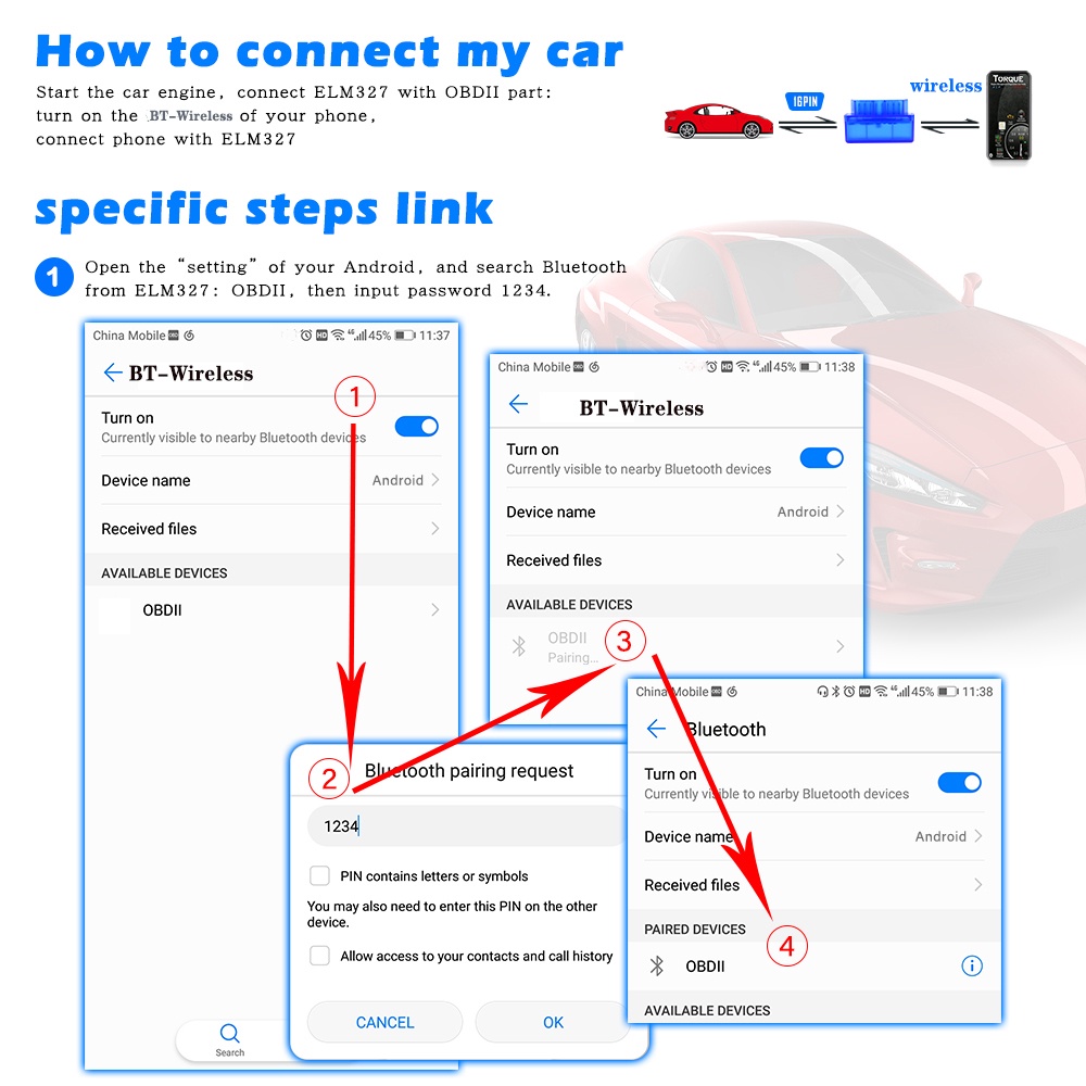 Máy Quét Xe Hơi elm 327 obdii Cho Điện Thoại android phone torque pro obd 2 auto elm327 v2.1 obd2