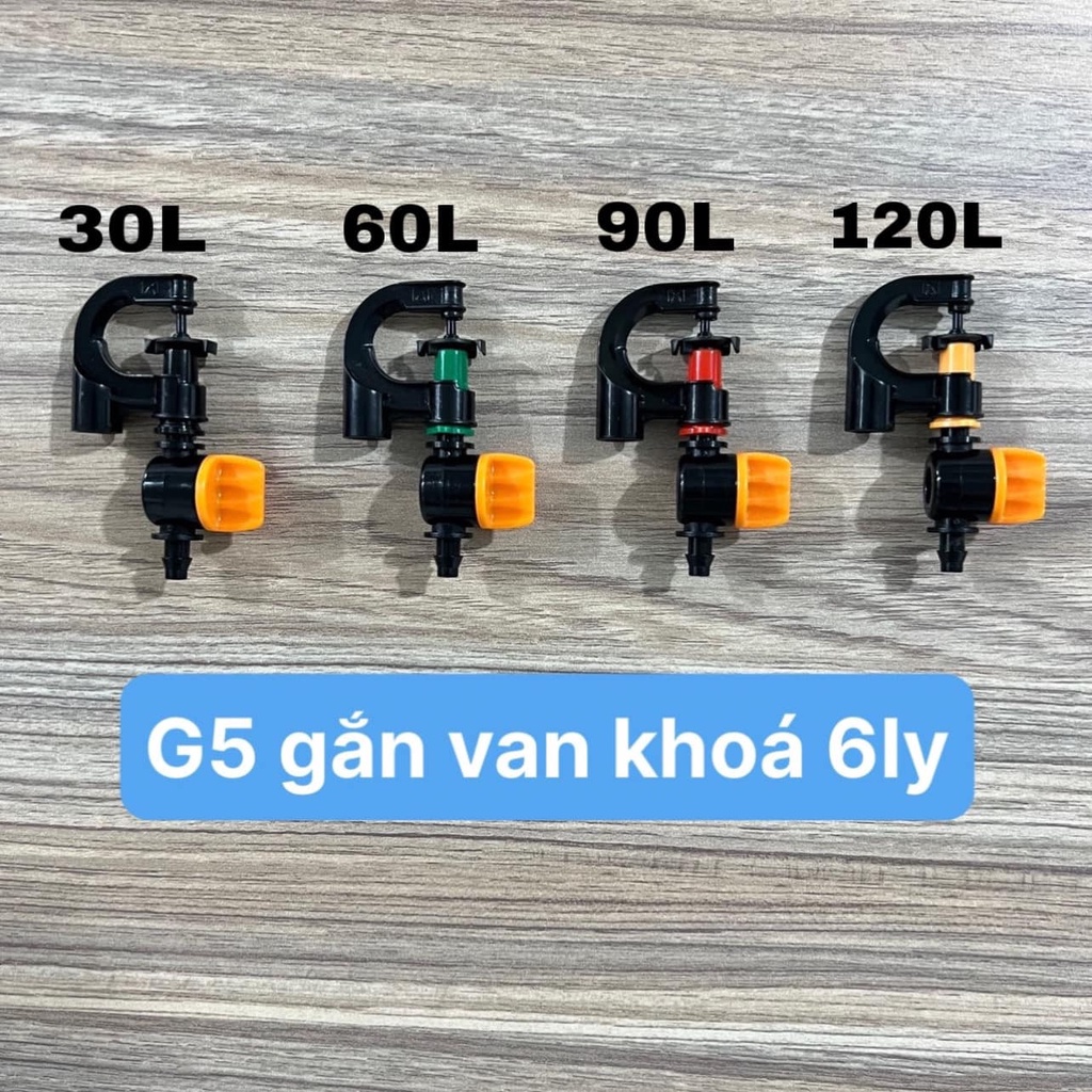 Bộ béc tưới phun mưa G5  - Bao gồm que cắm cố định béc tưới 45cm -Van khóa đầu béc 6mm - Khởi thuỷ 6mm 2 đầu gài