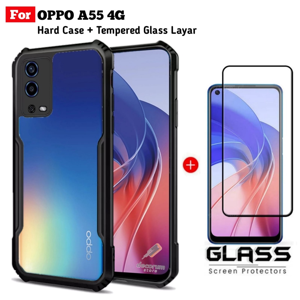 Ốp lưng 2in1 Oppo A55 4G Chống sốc Fusion Armor Vỏ cứng trong suốt Kính cường lực bảo vệ màn hình
